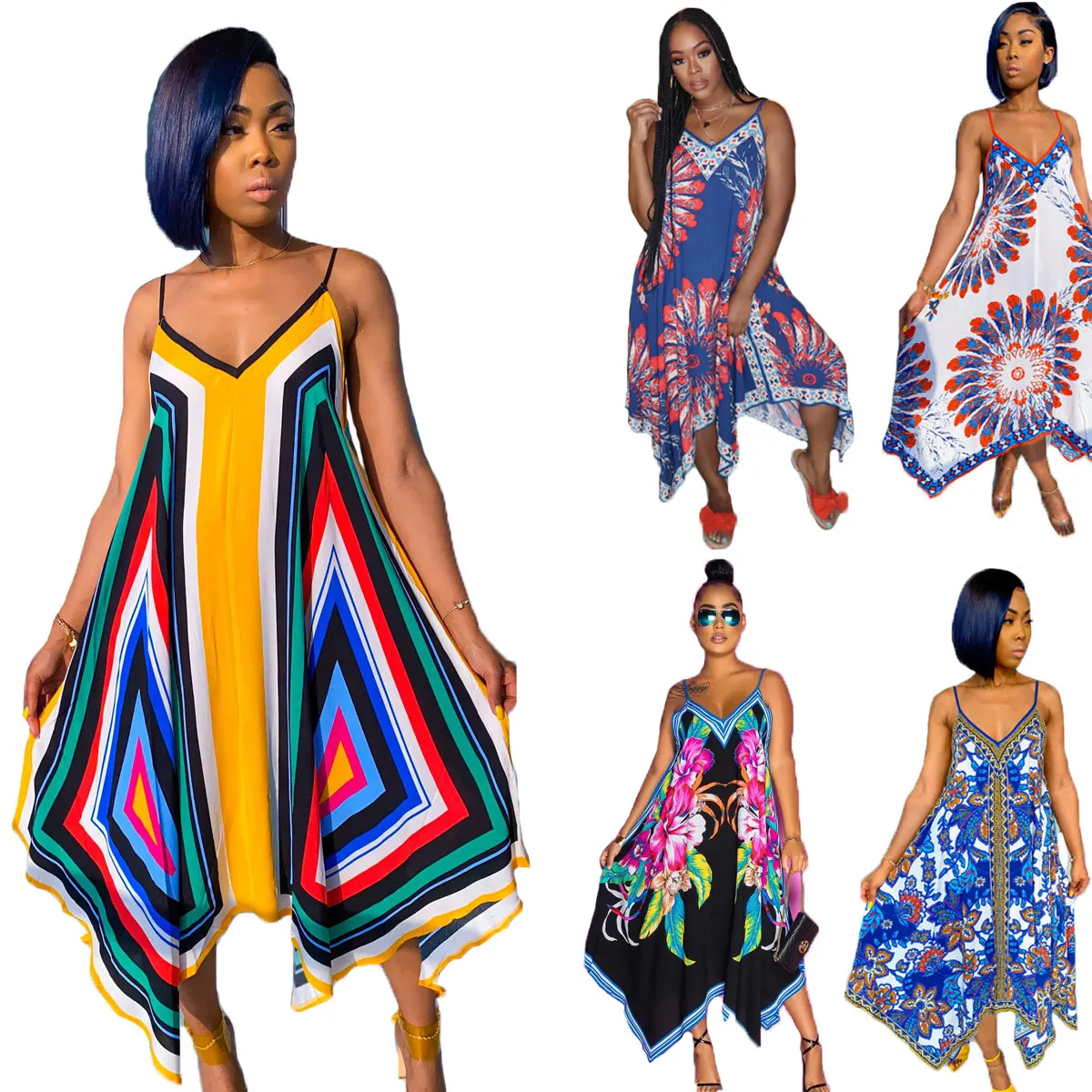 

21111-MX65 spaghetti strap sexy summer african print girls' dresses sehe fashion