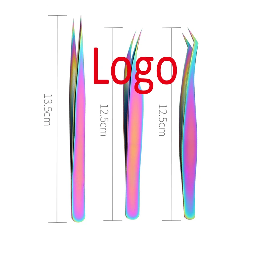 

MP017 Private Logo Rainbow Stainless Steel Eyelash Extension tweezers Eyebrow Tweezers Eyelashes Clip Makeup Tool