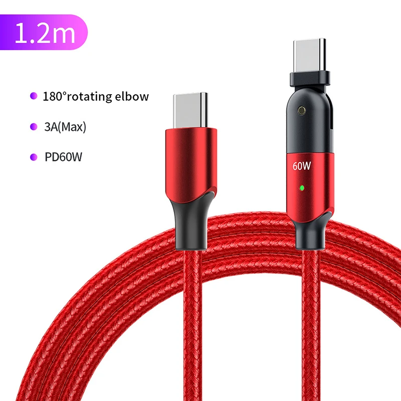 

5A 100W Fast Charging Quick Charge USB C to USB C PD Charger Data 180 Degree Rotating Charging Cable, Black,custom made