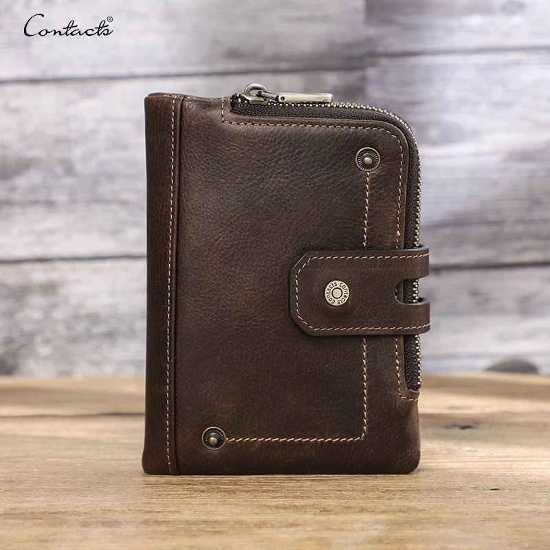 

Dropshiping Contact's Tanned Leather Cowboy wallet Zipper Around RFID Blocking Bifold Men Wallet with Double Zipper Coin Pocket, Coffee or customized