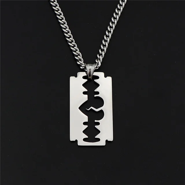 

Hip Hop Retro Long Chain Hollow Heartbeat Titanium Steel Blade Pendant Necklace for Men, Silver