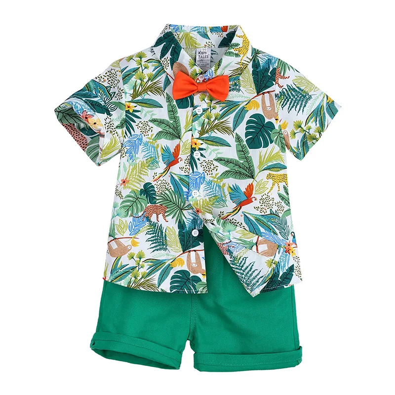 

KYO Summer Children's Suit Boy Print Short-sleeved Shirt Shorts Two-piece Suit