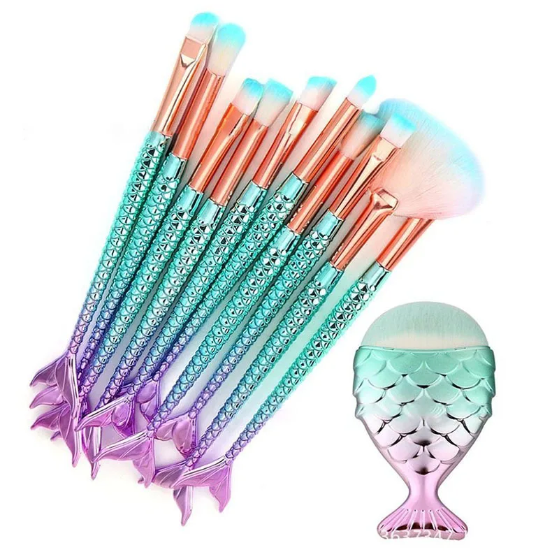 

Dropshipping Kit Pincel De Maquillaje Wholesale Profesional 11 Pieces Mermaid Synthetic Makeup Brushes Set Make Up Suppliers