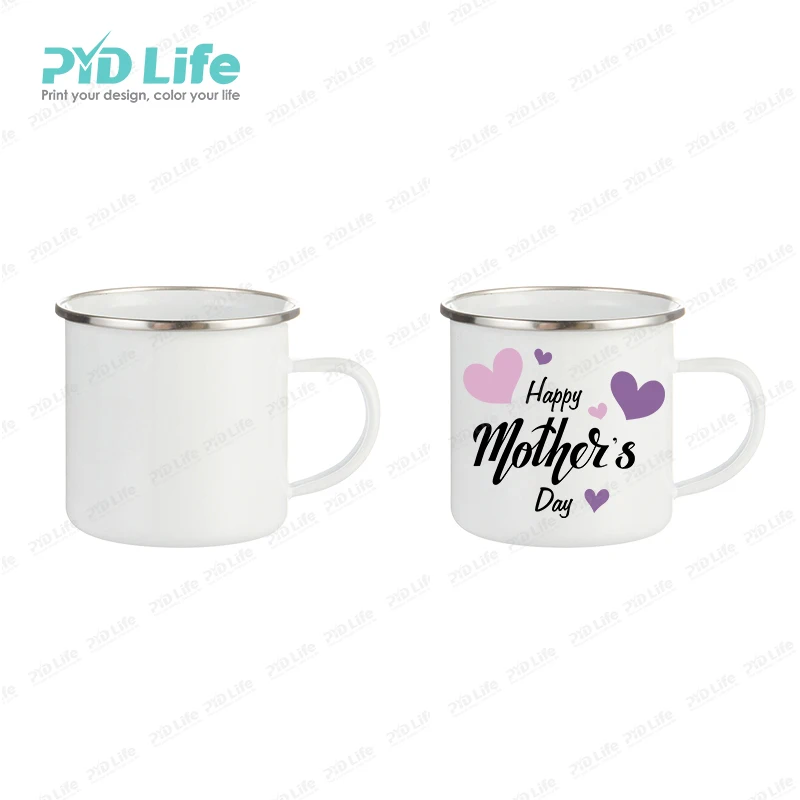 

PYD Life Happy Mother's Day Wholesale Custom Your Logo Camping Sublimation Mug Enamel Vintage White Cup Mug with Print
