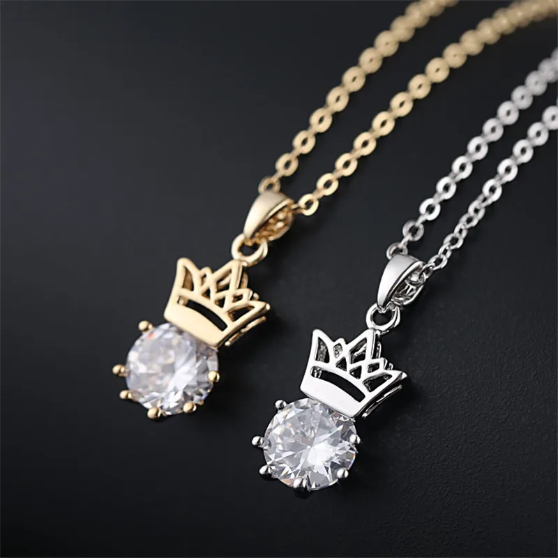 

Stainless Steel Women Fashion Jewelry Gold Color Crystal Crown Pendant Necklace Chain Wedding Party Valentine's Day Gifts, Gold platinum available
