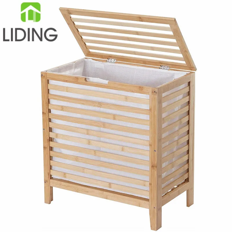 Bamboo Laundry Hamper With Lid And Removable Liners Wooden Foldable