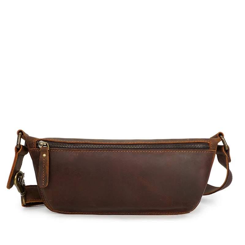 

New Handmade Cowhide Belt Bag Fashion Retro Custom men's Real Leather Waist Bag, Light brown,dark brown