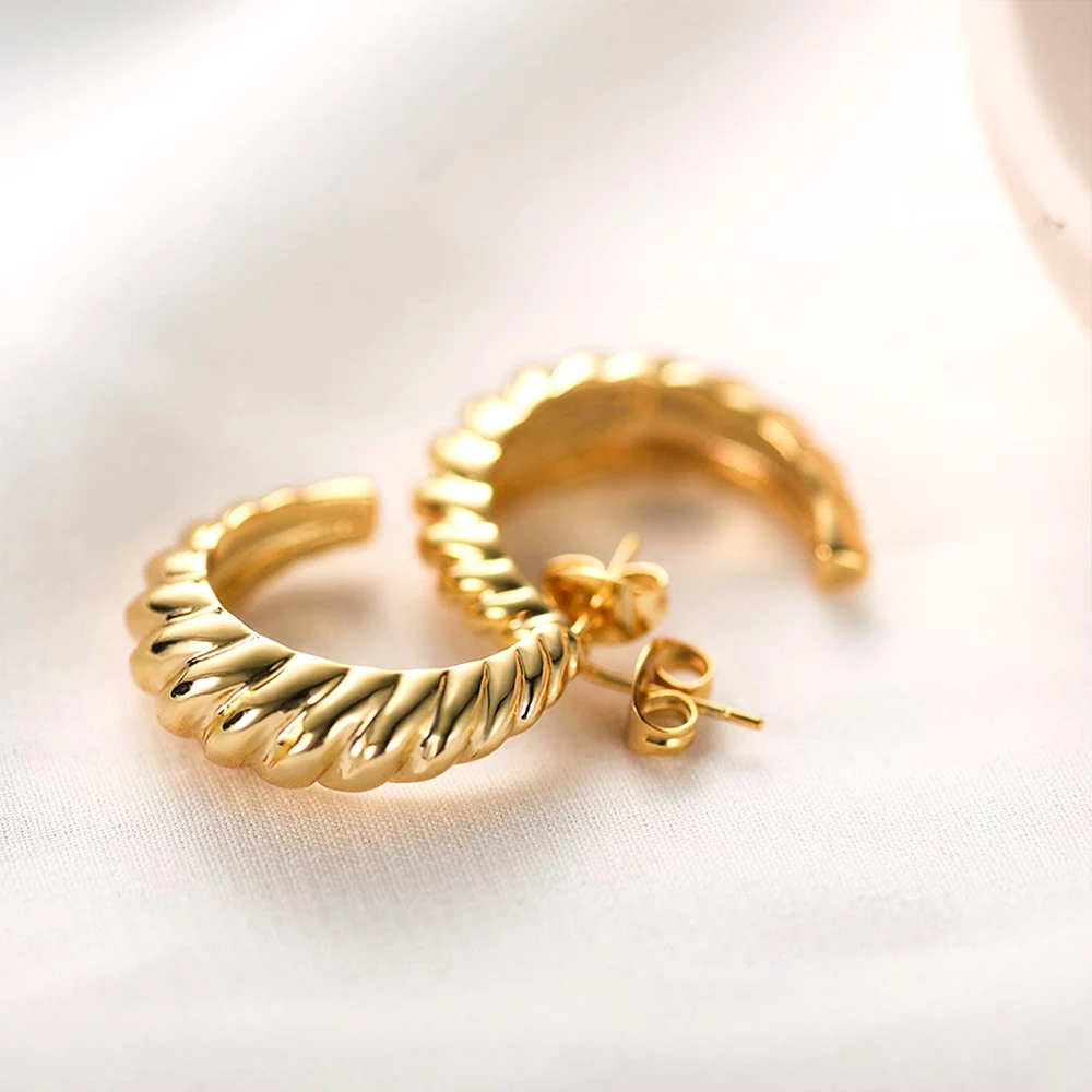 YF3027 Fashion Hypoallergenic Jewelry 18k Gold Plated Stainless Steel Earrings Geometric C Shaped Twisted Earrings for Women