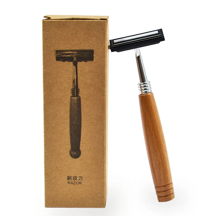 

Bamboo Safety Razor Reusable Wooden Razor Biodegradable Men Face Razor, Natural bamboo/wood color