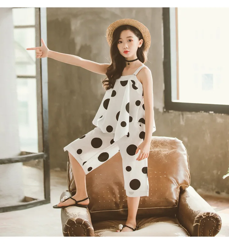 

2020 New Fashion Kids Girls Clothes Big Points Vest + Short 2PCS Teenage Girls Summer Casual Clothing Set, As picture