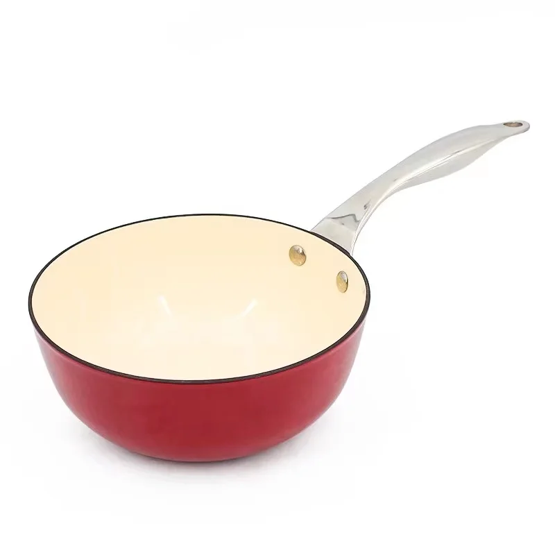 

Health milk pot with glass lid lock enamel cast iron stainless steel handle milk pot