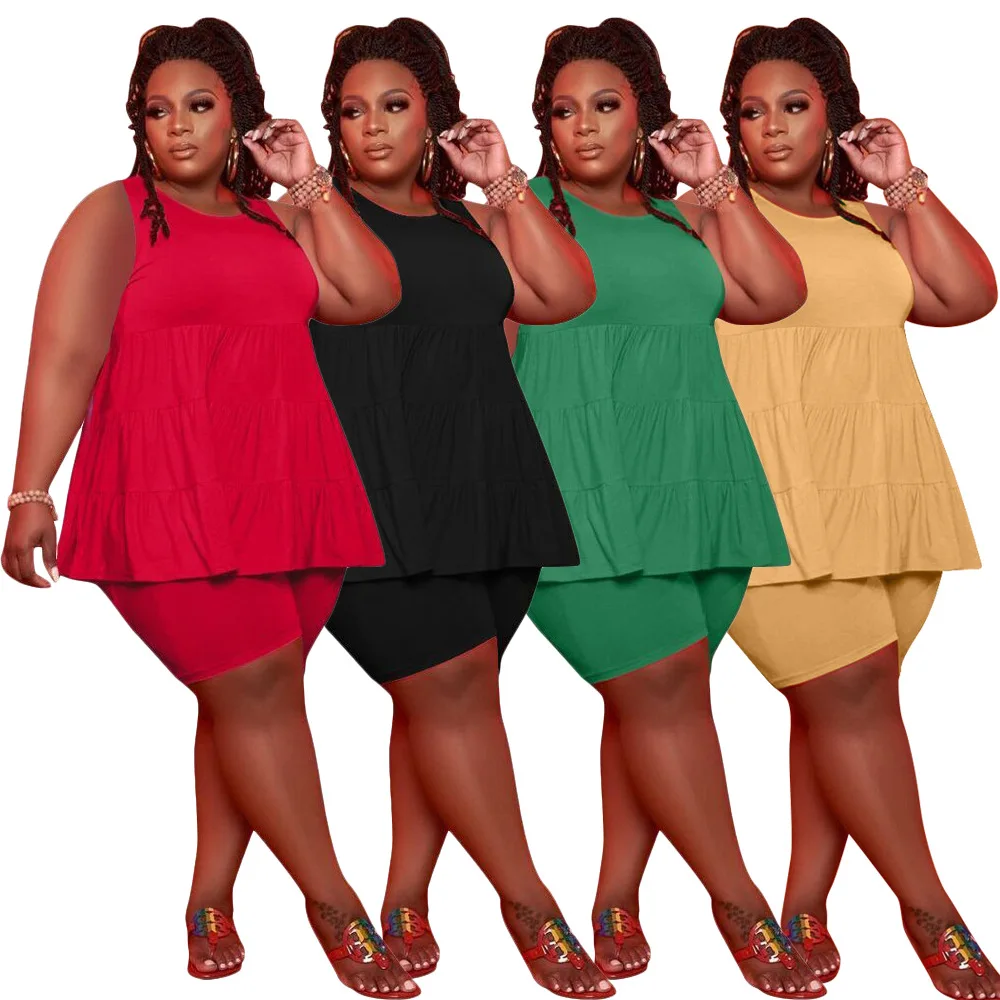 

S6291 Plus Size Women'S Fashion Sleeveless Solid Color Casual Sports Suit