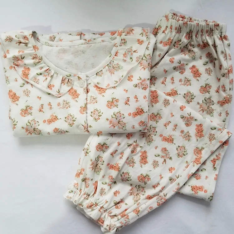 
High Quality Spring Kid Girls Sweet Floral 100% Cotton Long Sleeve Pajamas Set 