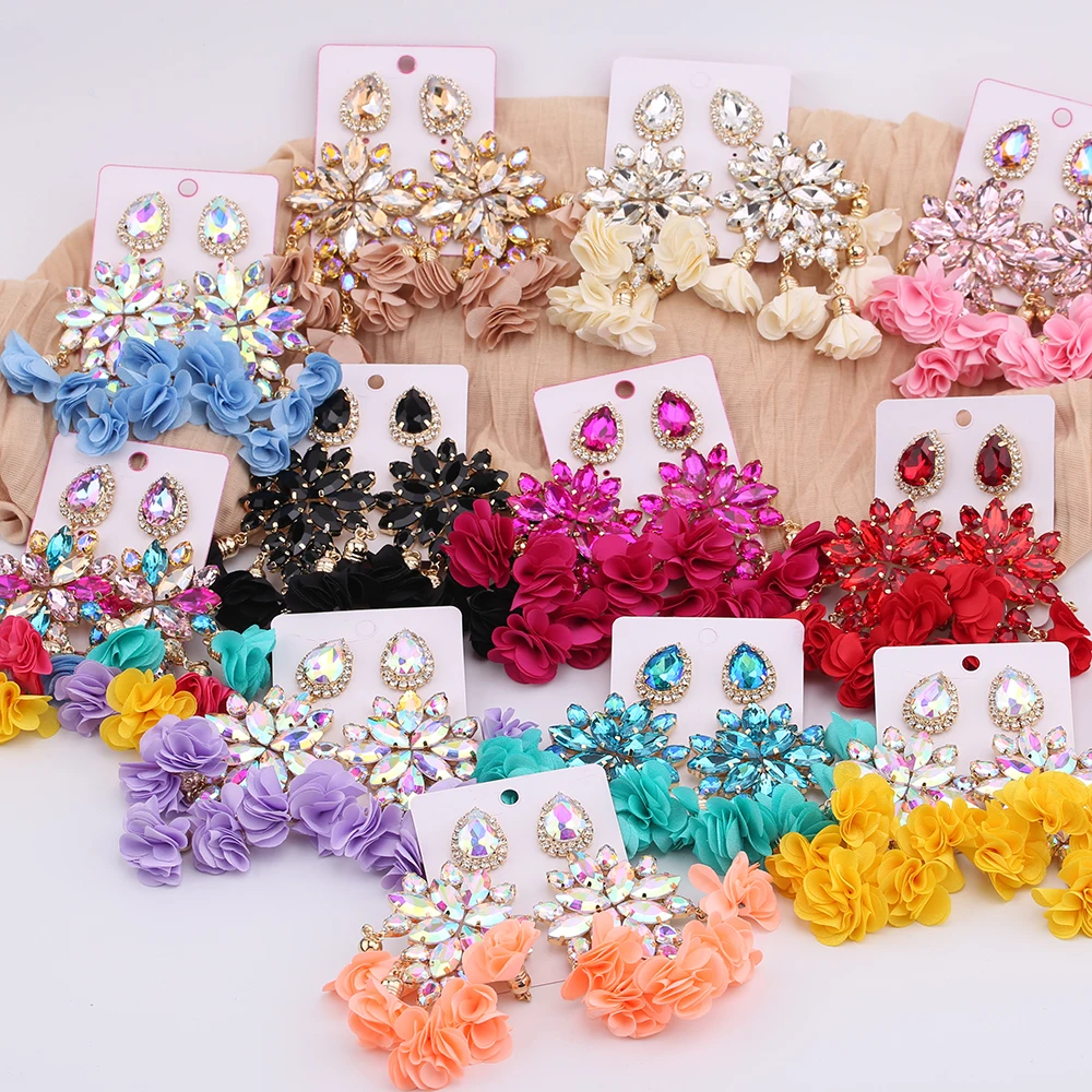

Kaimei STAR PRODUCT Fashion Acrylic Pearl Crystal Gold Hoop Earrings Set Oversize Metal Cloth Fabric Drop Women Flower Earrings, Many colors fyi