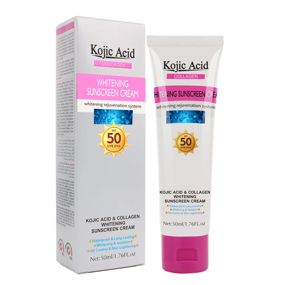 

50ml SPF 50 Face Body Lotion Waterproof Oil Control Kojic Acid Collagen Whitening Sunscreen Cream