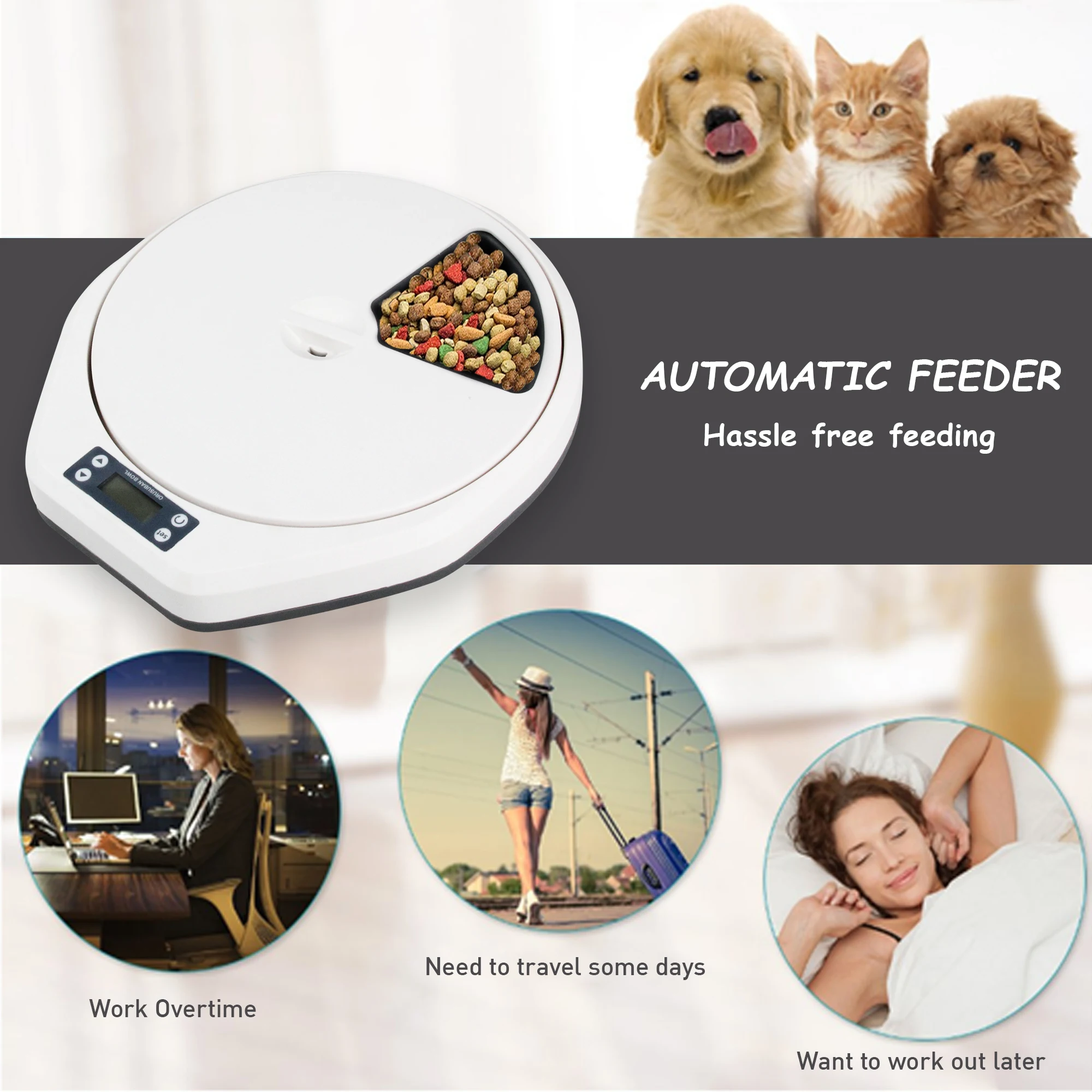 

Pawise Programmable Electronic Adjustable Automatic Five Meal Pet Timed Food Water Pet Slow Feeder Food Dispenser Dogs Cats