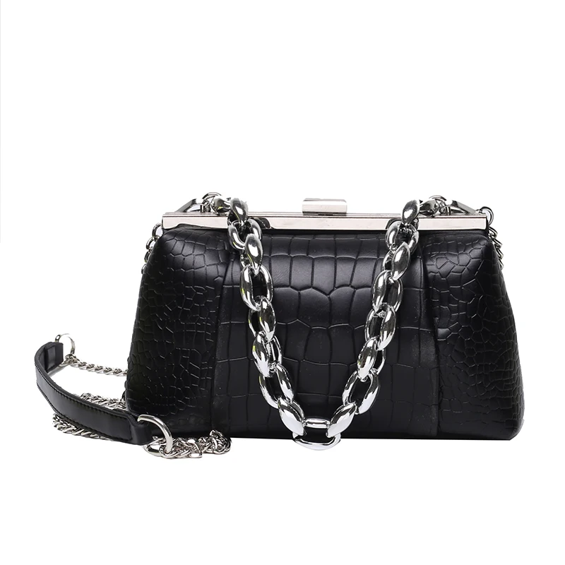 

2021 Summer Clip Design Stone Pattern Small Leather Handbag Chain Lady Bags Slant Shoulder Bag