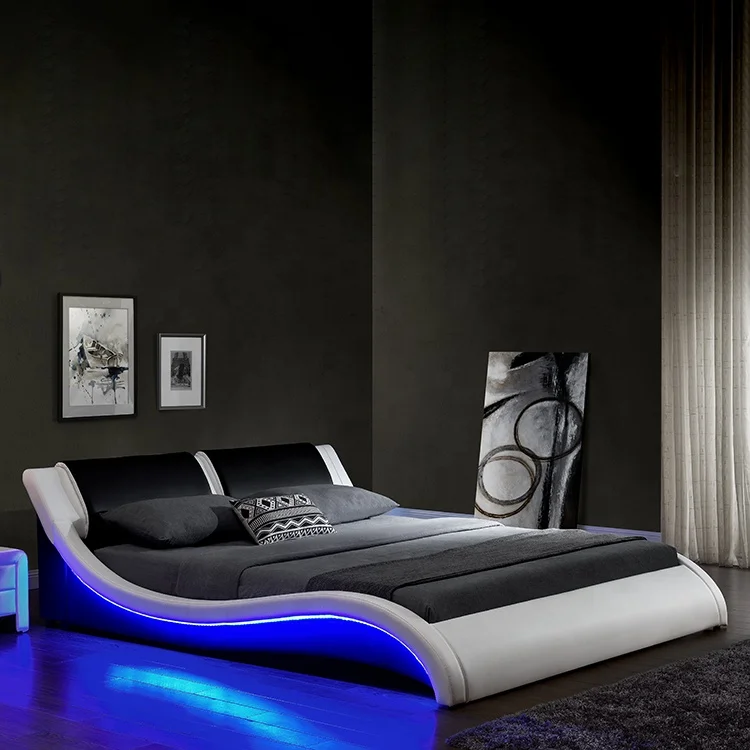 1178-1 modern design led bed double/king size bed with s-shape