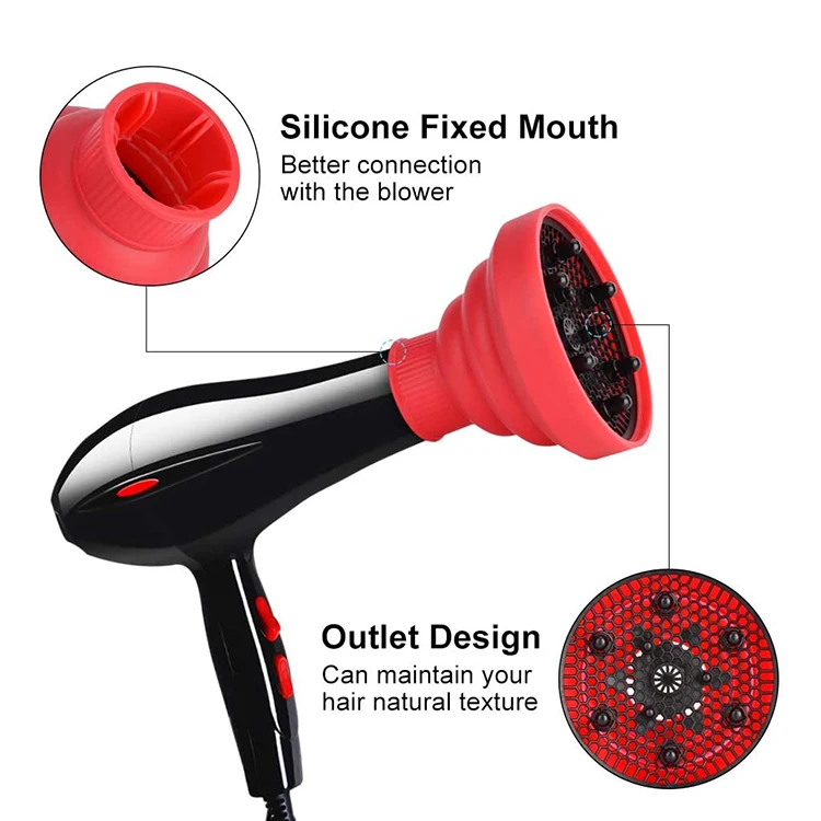 

1pc silicone foldable hair blower diffusers professional hand shape curls hair dryer diffuser tool for hair dryer with diffusers, Red,green,blue,purple,black,pink