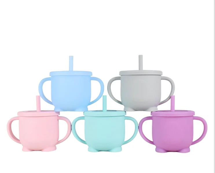 

Colourful Reusable BPA Silicone Baby Sippy Straw Training Cups with Straws