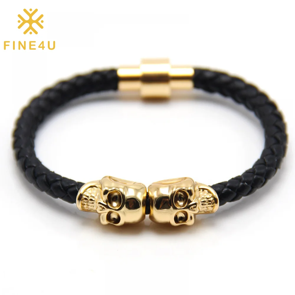 

Punk Accessories Holy Death Gothic Jewelry Skull Brass Magnetic Clasp Leather Bracelet For Men