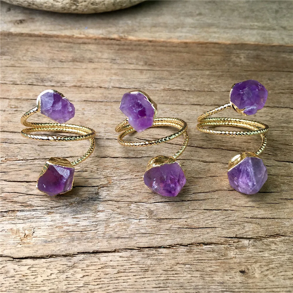 

LS-B1051 alegant and nobel gemstone ring, natural amethyst ring, handmade wire wrap gold plating ring for women