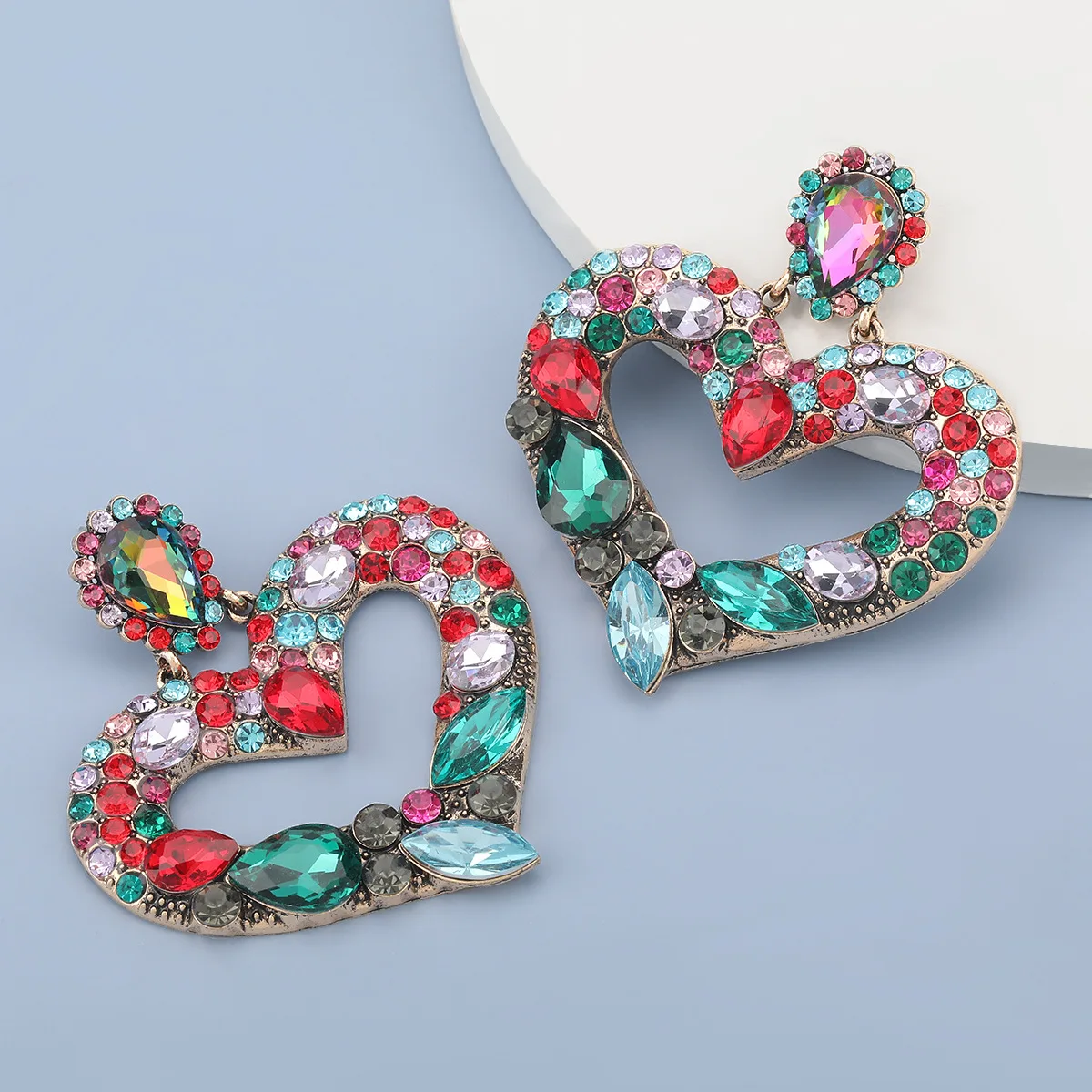 

EH12559 Multi Color Heart Shape Bling Rhinestones Fashion Jewelry High Quality Earrings for Outdoors Activities Parties