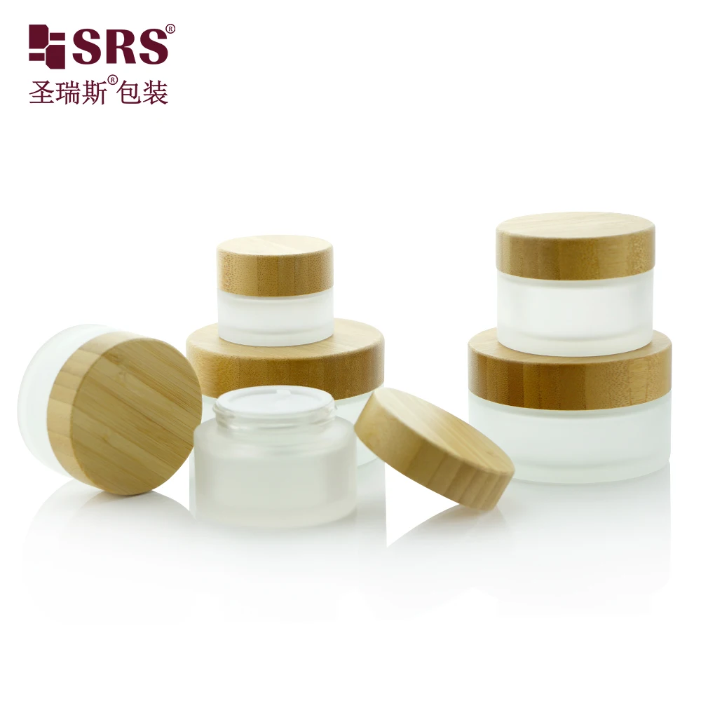 

frosted glass jar empty glass cosmetic jars 100ml 50 ml 30 ml 15 ml glass jar with bamboo lid for face cream