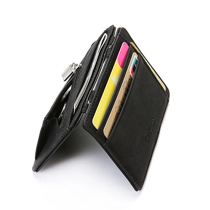 

Credit Card Holder Business Card Wallet Fashion Men Zipper Magic Wallet, Black,brown