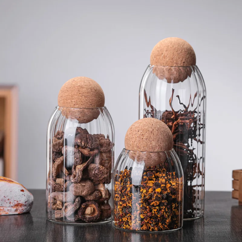 

China Manufacturer Direct sale glass storage jars with wooden cork Kitchen glass bottle tea jar storage bottle, Transparent