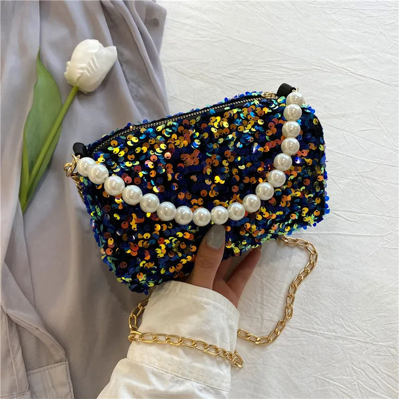 

Sequined Women Shoulder Bag Beaded Handbag Ladies Designer Chain Handbag 2021 Summer Unique Purses Handbags, As pictures