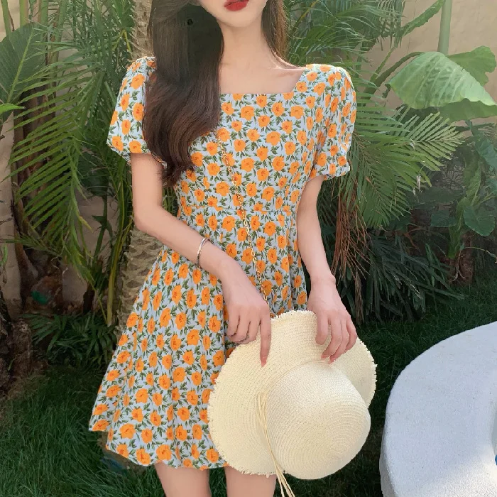 

summer floral dress summer ladies elegant mini party plus-size Australian minority women's straight dresses for women