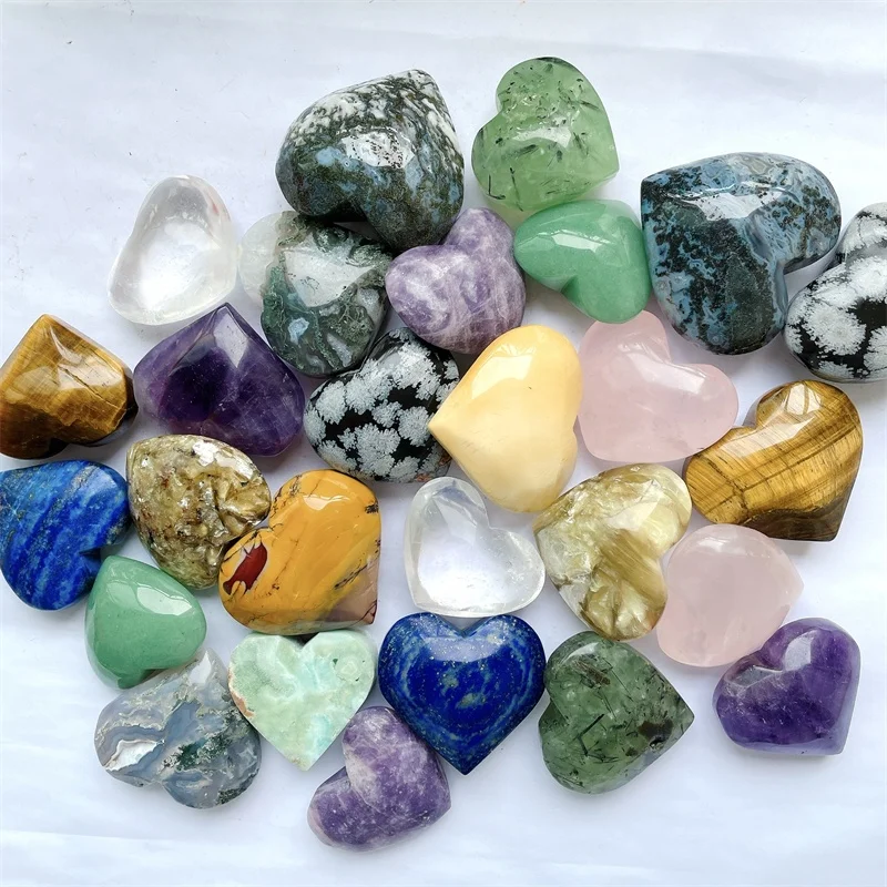 Natural Healing Puffy Assorted Gemstone Heart Shape Mixed Materials Crystal Hearts Gift