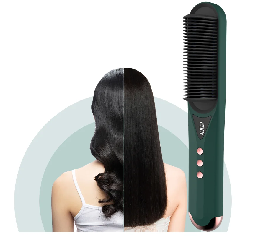 

Multi-function Straightening Heating Comb Hot Comb Ion Curly Hair Lcd Temperature Display lectric hair straightening, Green or customized