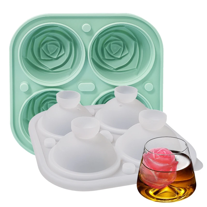 

Z0134 BPA Free food grade DIY 4 cavity Rose creative ice cube silicone molds