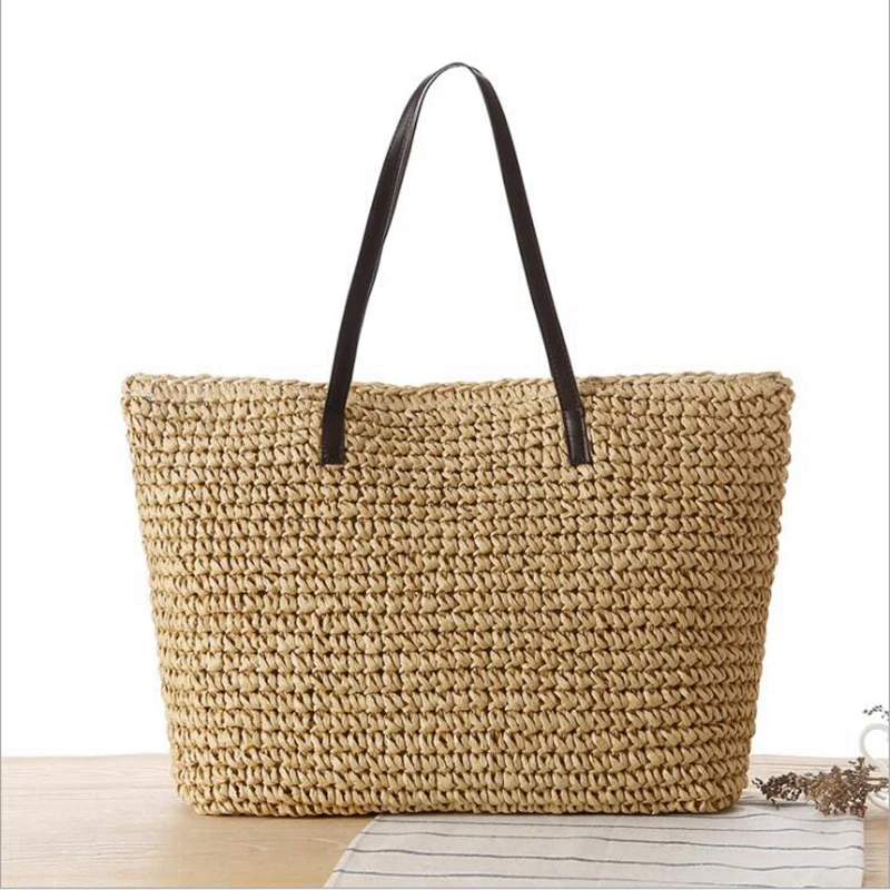 

Female Weave Tote Bag 2021 Fashion New High Quality Women's Design Handbag Large Saddle Bag Casual Straw Beach Travel Bag, Customized color