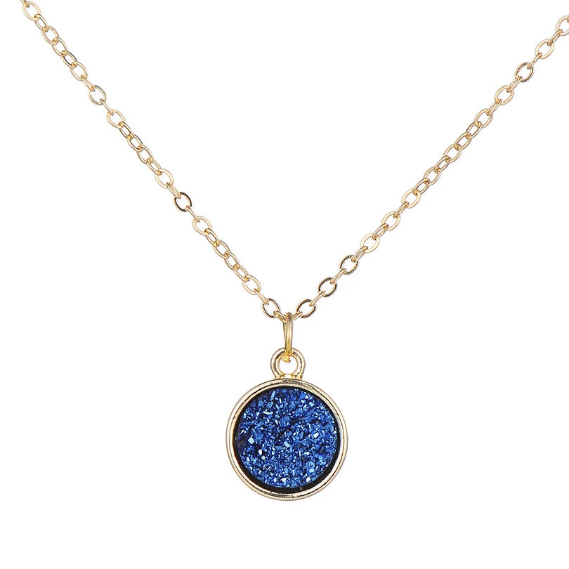 

12mm Synthetic Stone Round Pendant Necklace Women Trendy Copper White Gold Color Jewelry Necklaces Collar de mujer