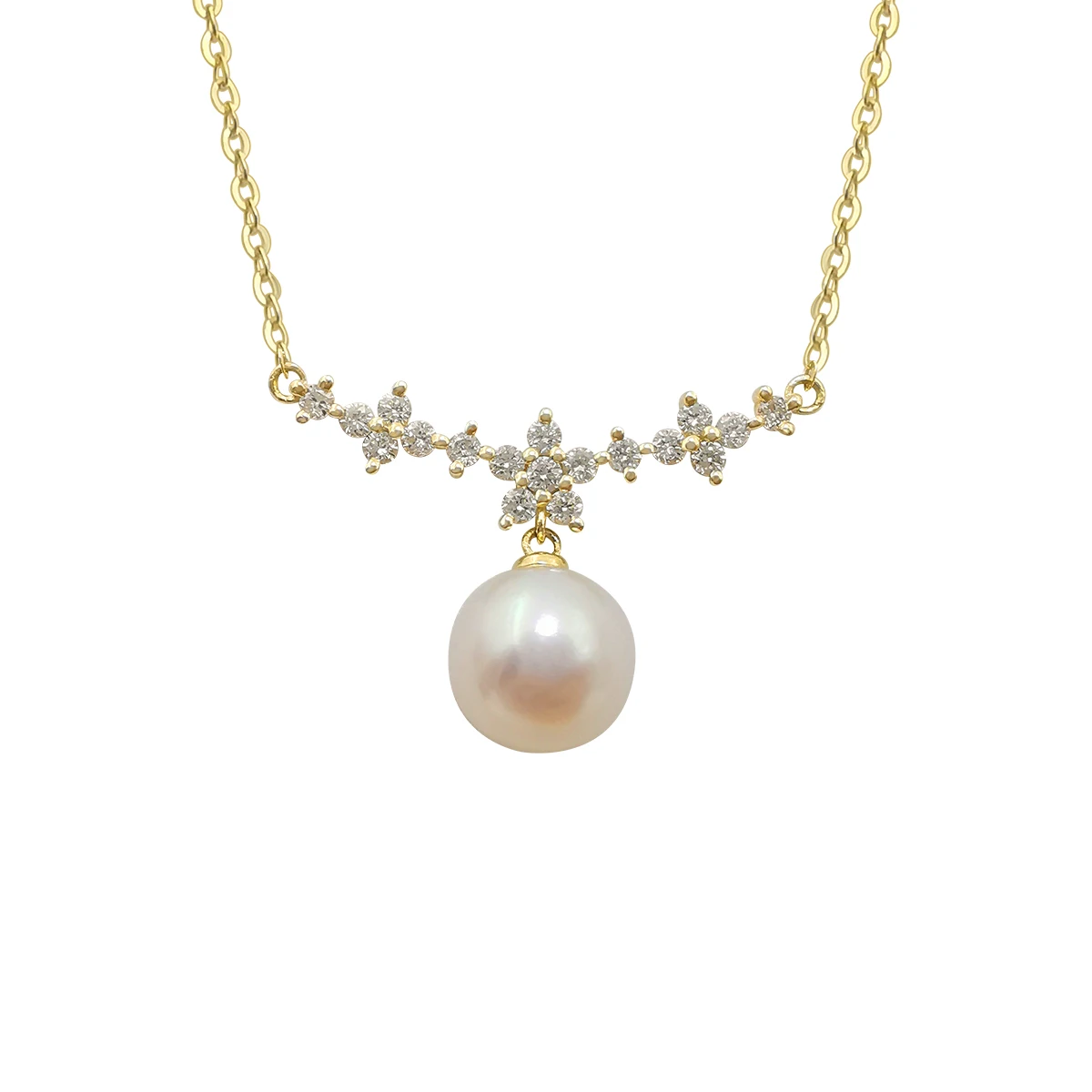 

Classic 14k Real Gold Round Shape Freshwater Pearl With Natural Diamond Pendant For Woman