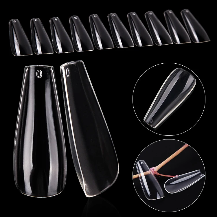 

Professional Acrylic Artificial False Long Ballerina Nail Coffin ABS Full Cover Pointed Nail Tips For Nail Salon