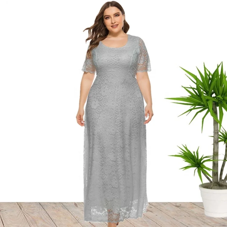 

2021 High Quality Plus Size Short Sleeve Maxi Long Wedding Party Evening Lace Dresses For Women