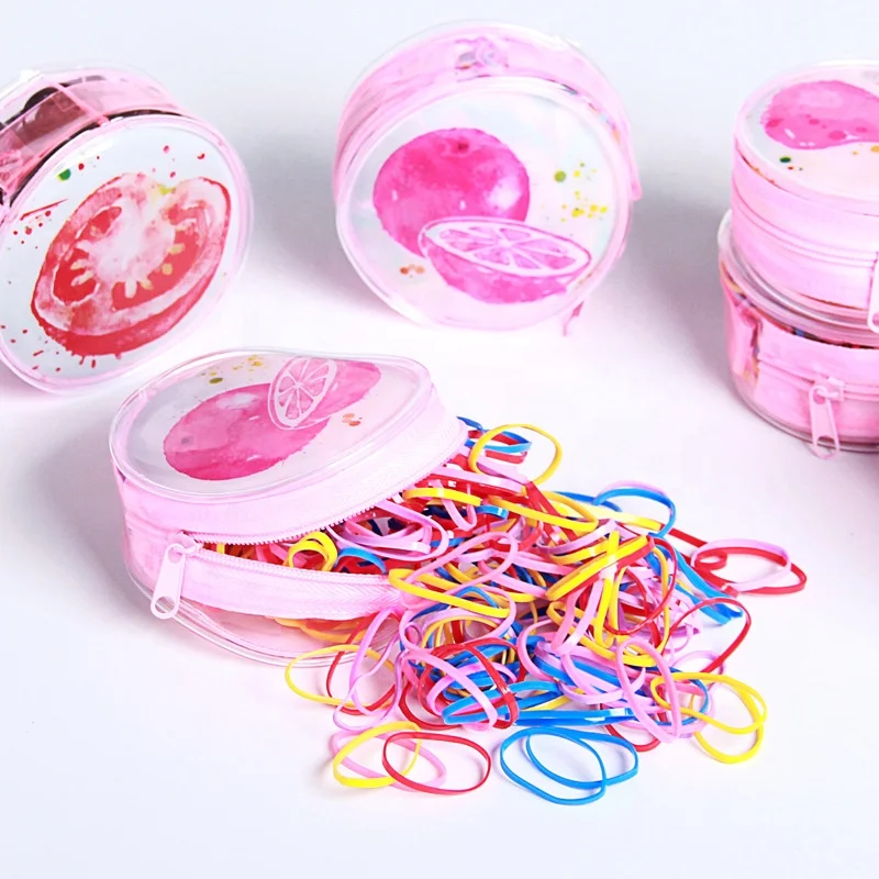 

Children's hair tie rubber band strong pull constant girl head rope disposable rubber band pack with zipper bag