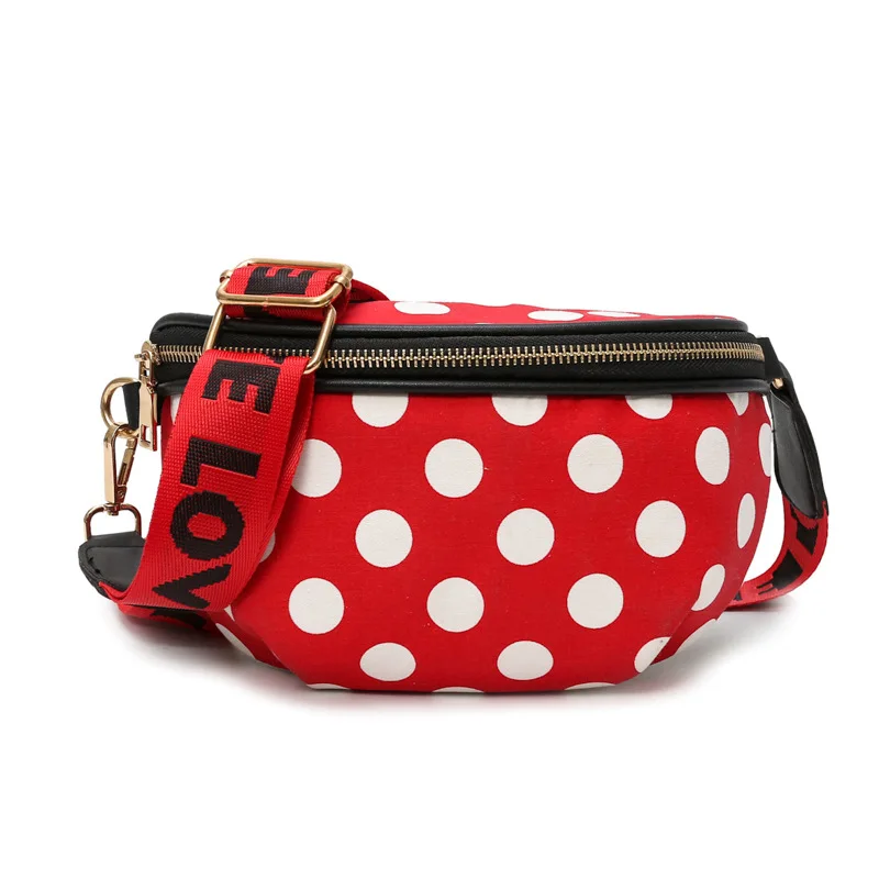 

Fashion Vogue Design Dot Waist Bags For Women PU Leather Canvas Chic Chest Bag Crossbody Belt Hand Bag