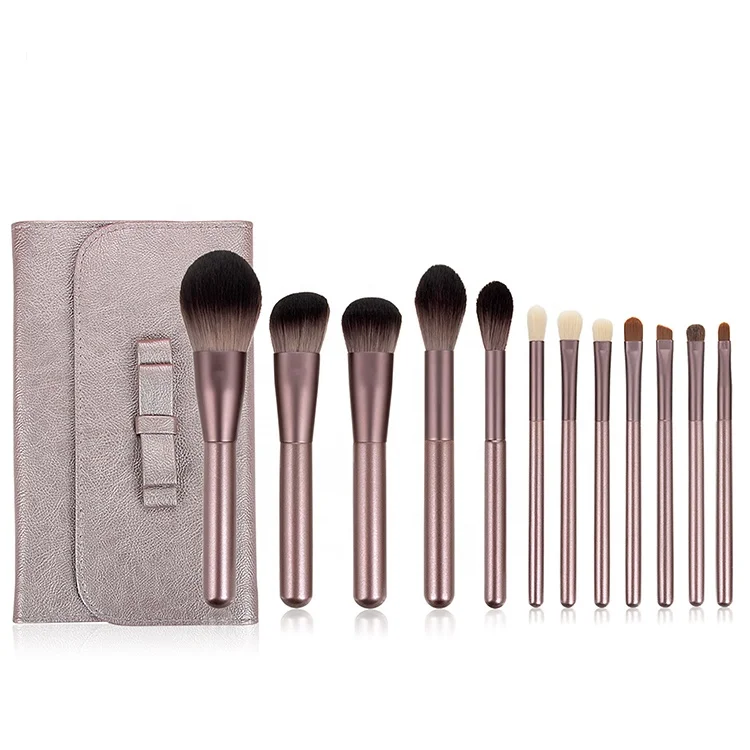 

Champagne Gold Makeup Brush 12 pcs Makeup Brushes Kit Face Eye Foundation Brushes with PU Bag