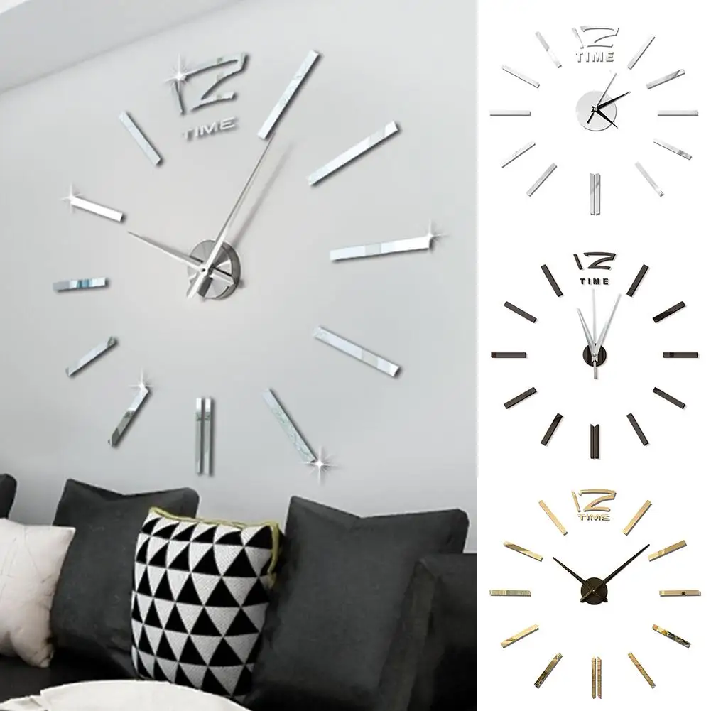 

Modern Design Mini Wall Clocks Sticker Mirror Surface Mute Digital 3D Wall Clock Watch Living Room Home Office Decoration, Silver, black, gold (mirror surface)