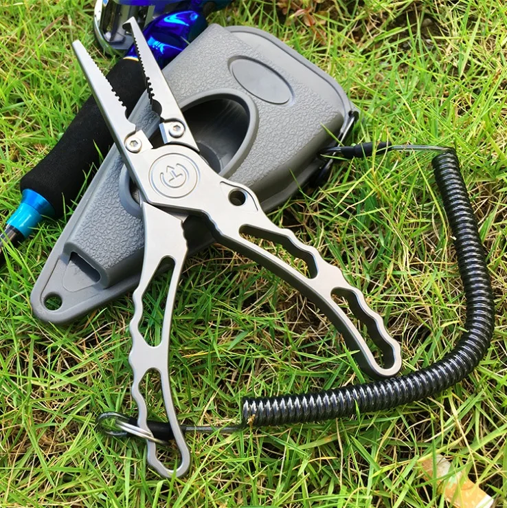 

Fishing accessories high quality hook remover sheath and lanyard multifunctional titanium fishing pliers