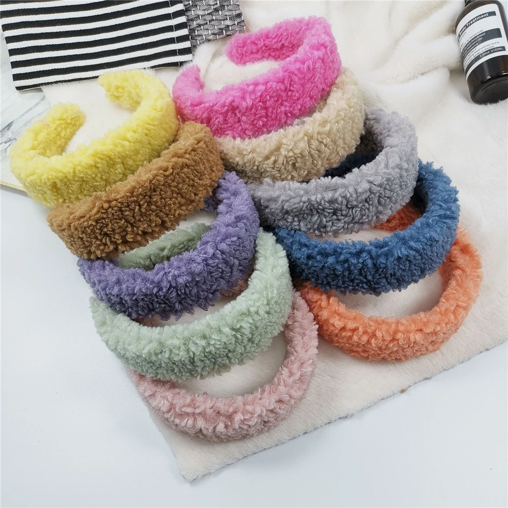 

XM-2021011521 Cute Fall Winter Warm Plush Hairband Female Face Washing Versatile Simple Bright Color Fur Headbands