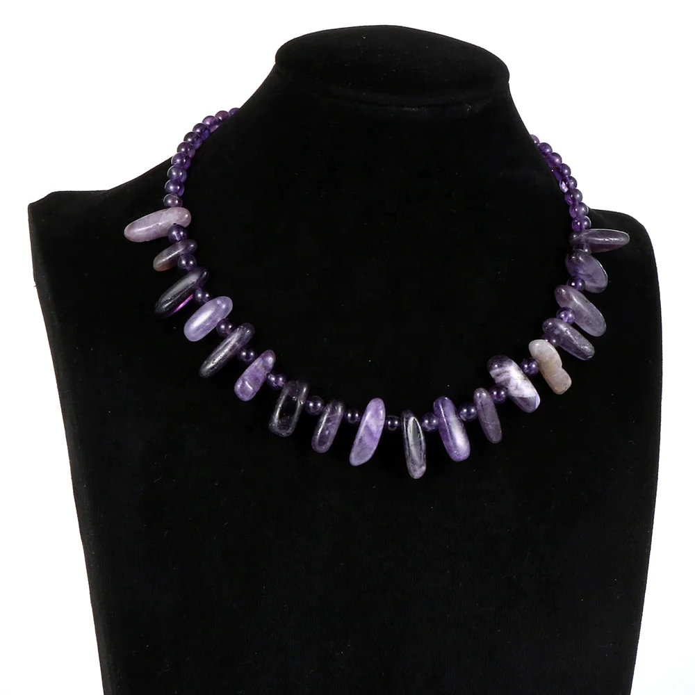 

Nabest Women Men Irregular Natural Gem Stone Amethysts Pink Crystal Stands Necklace Jewelry