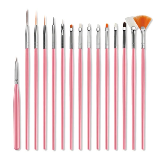 

High quality nail art brush tool pink 15-piece set, multi-specification nylon nail art pen, 3 colors