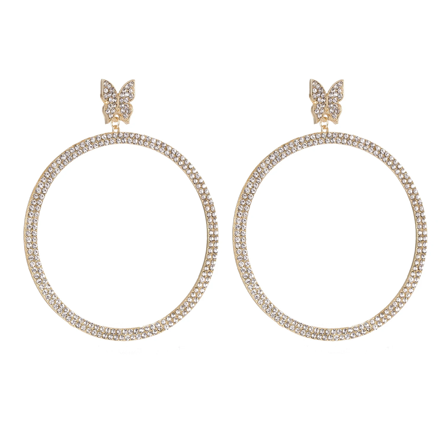 

Boho Full Crystal Diamond Statement Butterfly Shape Big Empty Circle Hoop Earring For Women