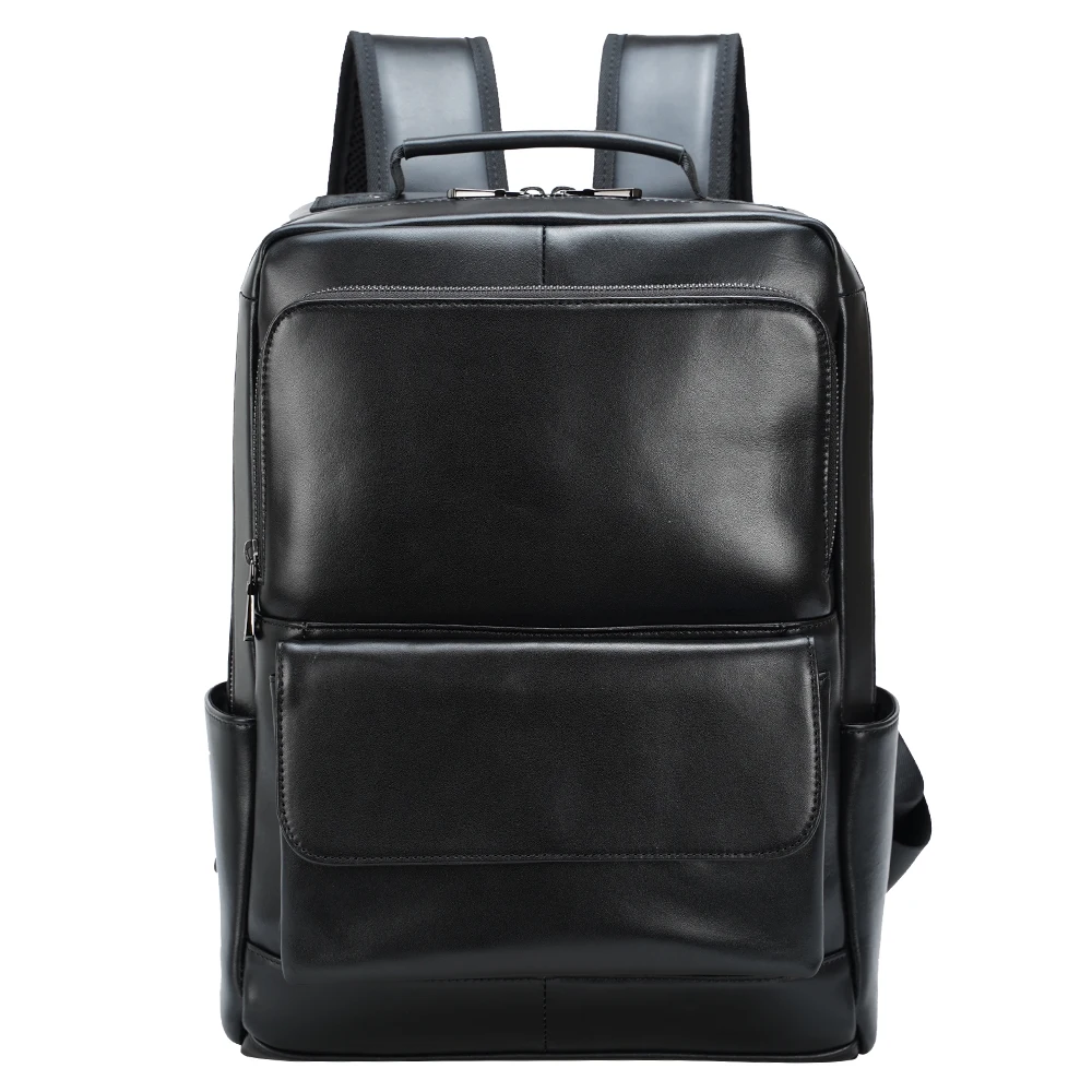 

New Fashion Custom Best Quality Black Men's Genuine Leather Bag Business 14 Inch Leather Laptop Backpack For Daily, Customized color